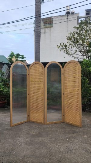 Bình phong M004P cánh vòm phối mây đan và Poly sóng