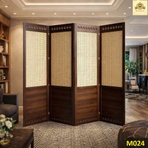 Bình phong M024 khung tối màu, phần trên sáng và phần dưới kín