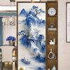 Bình phong M031 tranh sơn thủy xanh phối kệ trang trí